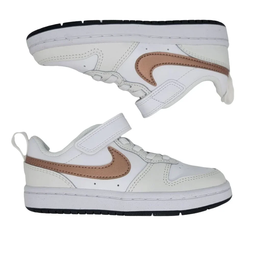 New 10.5C Little Kids Shoes Nike Court Borough Low 2 White/Gold shoes BQ5451-116